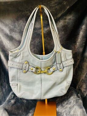 Coach Pleated Ergo Tote Hobo Shoulder Bag Light Blue Z17208